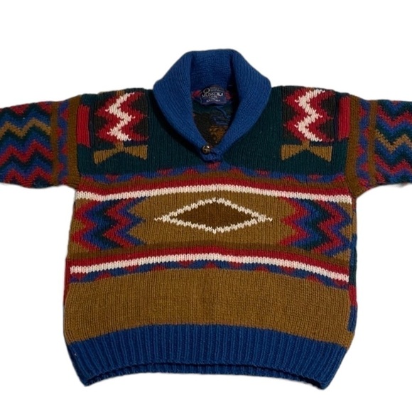 Muskoka Lakes Vintage Shetland Wool Shawl Collar Southwest Sweater /Size Medium - Picture 2 of 12